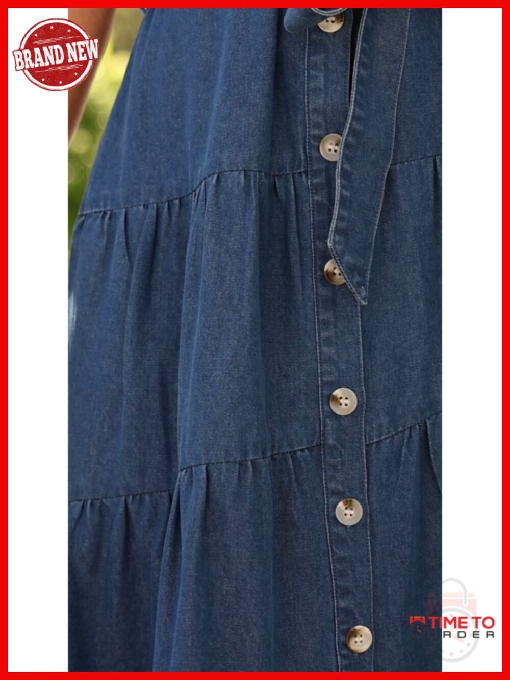 Women's Denim Shirt Dress - Casual Belted Midi with Pockets - Picture 6 of 6